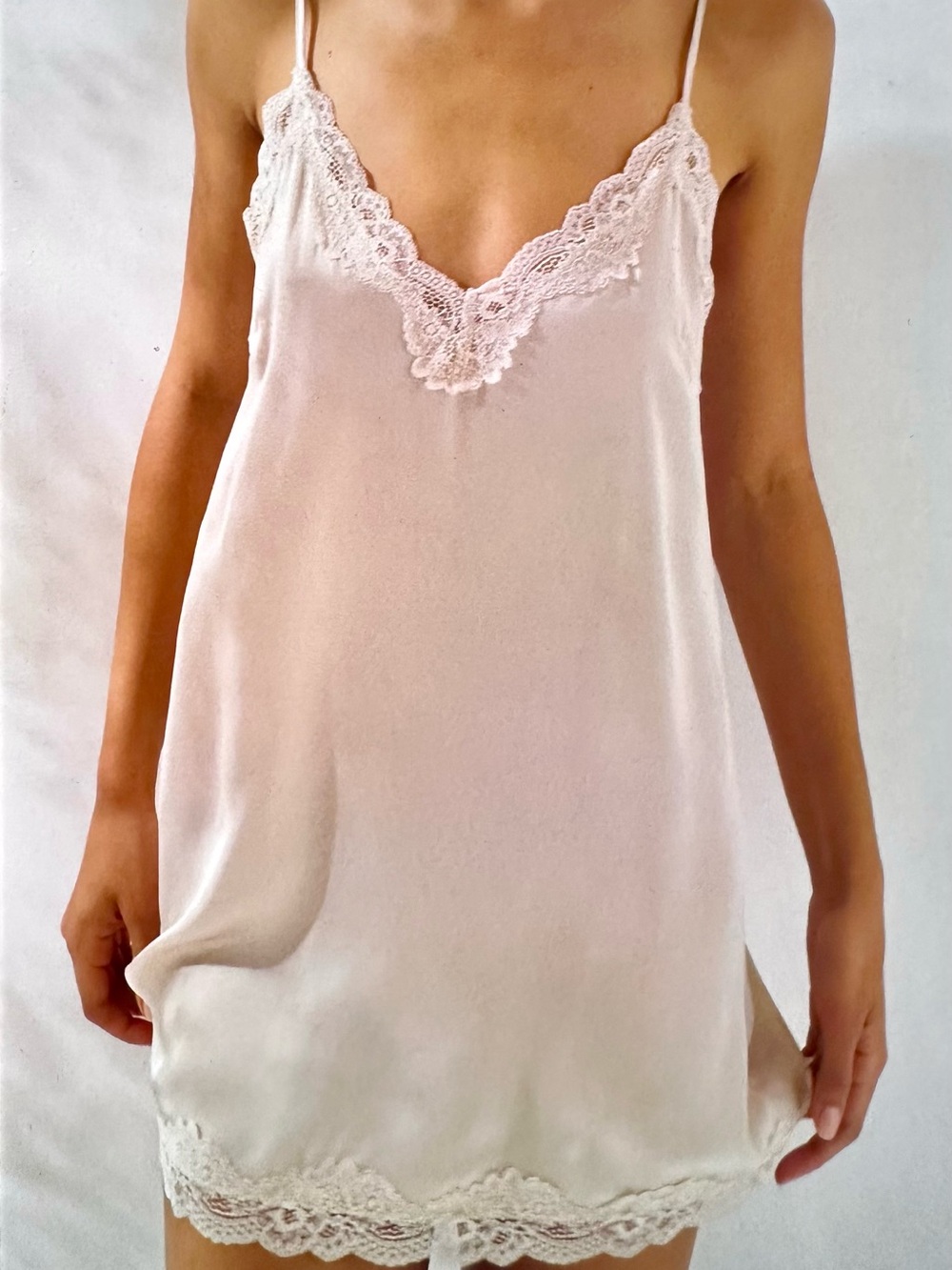 H&M Light Beige Lace-Trim Satin Nightgown - Small